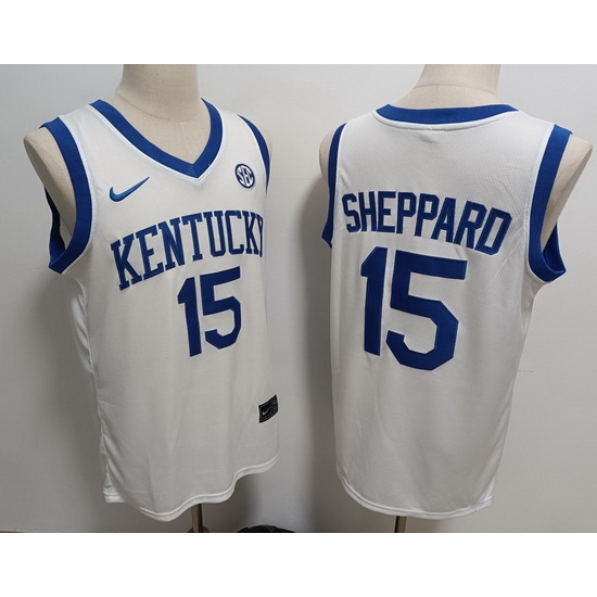 Men Kentucky Wildcats #15 Reed Sheppard White Stitched NCAA Jersey Men Kentucky Wildcats #15 Reed Sheppard White Stitched NCAA Jersey