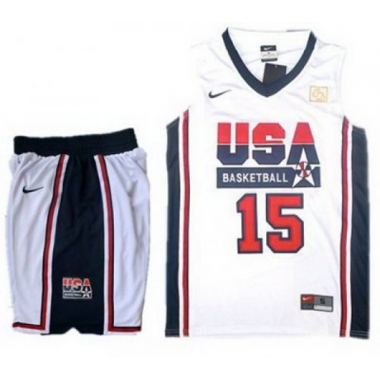USA Basketball Retro 1992 Olympic Dream Team White Jersey & Shorts Suit #15 Carmelo Anthony USA Basketball Retro 1992 Olympic Dream Team White Jersey & Shorts Suit #15 Carmelo Anthony