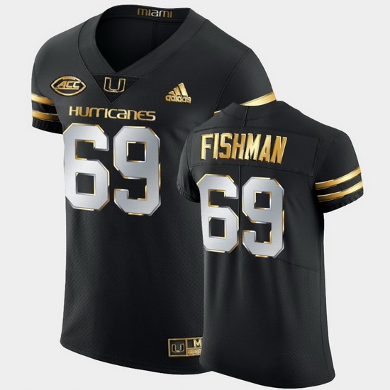 Men Miami Hurricanes Sam Fishman Golden Edition Black Authentic Jersey Men Miami Hurricanes Sam Fishman Golden Edition Black Authentic Jersey