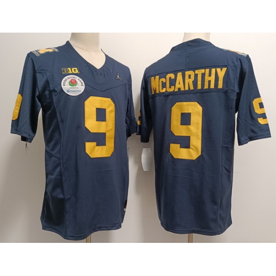 Men Michigan Wolverines J.J. Mccarthy Maize #9 College Football Navy Rose Bowl Patch Jersey Men Michigan Wolverines J.J. Mccarthy Maize #9 College Football Navy Rose Bowl Patch Jersey