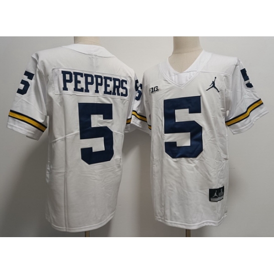Men Michigan Wolverines Jabrill Peppers #5 White High School F U S E Stitched Jersey Men Michigan Wolverines Jabrill Peppers #5 White High School F U S E Stitched Jersey