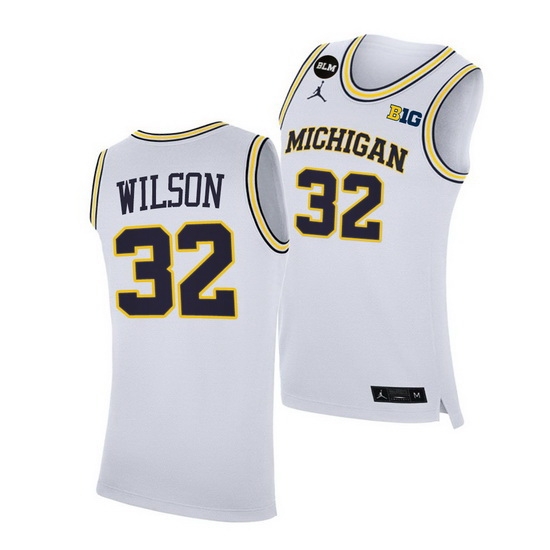 Michigan Wolverines Luke Wilson 2021 Big Ten Regular Season Champions Blm White Jersey Michigan Wolverines Luke Wilson 2021 Big Ten Regular Season Champions Blm White Jersey