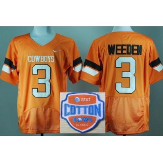 Oklahoma State Cowboys 3 Brandon Weeden Orange Pro Combat College Football NCAA Jerseys 2014 AT & T Cotton Bowl Game Patch Oklahoma State Cowboys 3 Brandon Weeden Orange Pro Combat College Football NCAA Jerseys 2014 AT & T Cotton Bowl Game Patch