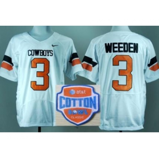 Oklahoma State Cowboys 3 Brandon Weeden White Pro Combat College Football NCAA Jerseys 2014 AT & T Cotton Bowl Game Patch Oklahoma State Cowboys 3 Brandon Weeden White Pro Combat College Football NCAA Jerseys 2014 AT & T Cotton Bowl Game Patch
