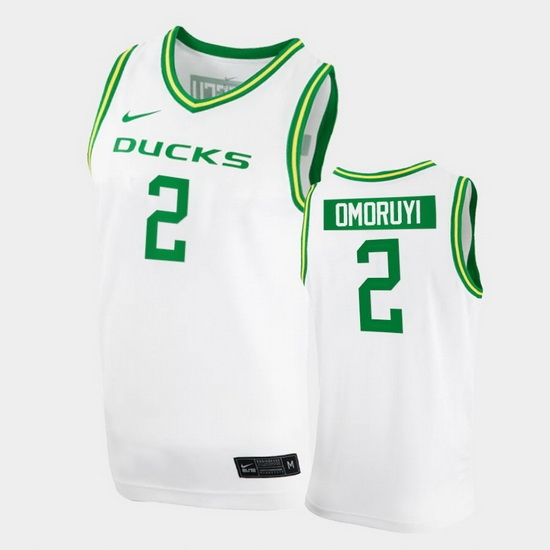 Men Oregon Ducks Eugene Omoruyi College Basketball White Replica 2020 21 Jersey Men Oregon Ducks Eugene Omoruyi College Basketball White Replica 2020 21 Jersey