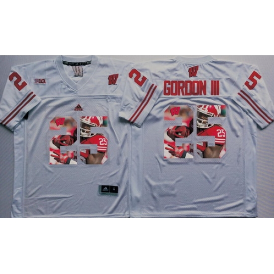 Wisconsin Badgers 25 Melvin Gordon III White Portrait Number College Jersey Wisconsin Badgers 25 Melvin Gordon III White Portrait Number College Jersey