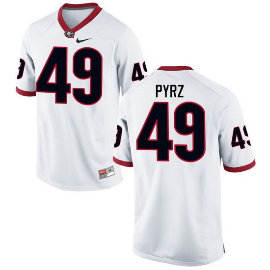 Men Georgia Bulldogs #49 Koby Pyrz College Football Jerseys-White Men Georgia Bulldogs #49 Koby Pyrz College Football Jerseys-White