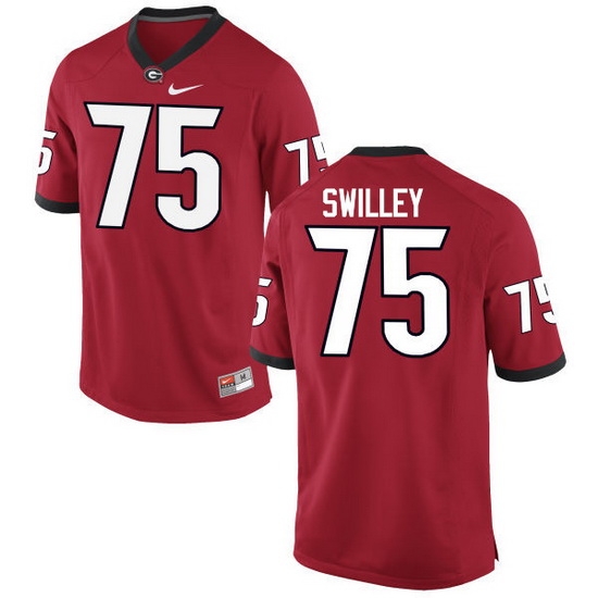 Men Georgia Bulldogs #75 Thomas Swilley College Football Jerseys-Red Men Georgia Bulldogs #75 Thomas Swilley College Football Jerseys-Red