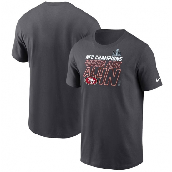 Men San Francisco 49ers Anthracite 2023 NFC Champions Locker Room Trophy Collection T Shirt Men San Francisco 49ers Anthracite 2023 NFC Champions Locker Room Trophy Collection T Shirt