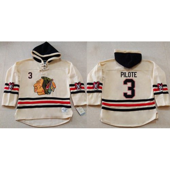 Men Chicago Blackhawks 3 Pierre Pilote Cream Heavyweight Pullover Hoodie Stitched NHL Jersey Men Chicago Blackhawks 3 Pierre Pilote Cream Heavyweight Pullover Hoodie Stitched NHL Jersey
