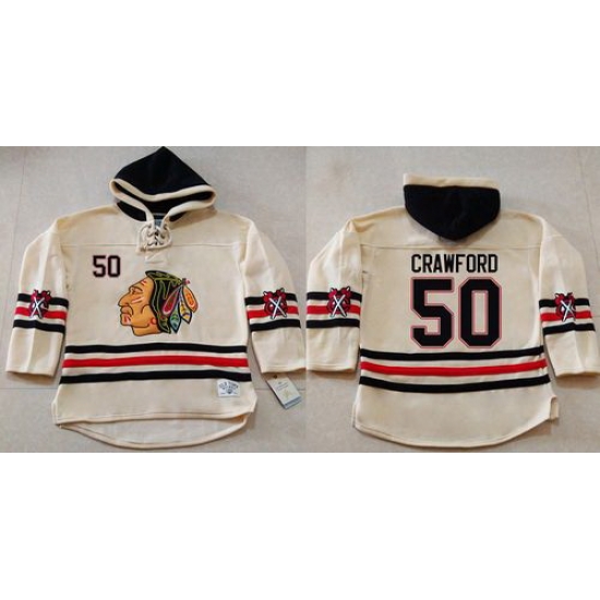 Men Chicago Blackhawks 50 Corey Crawford Cream Heavyweight Pullover Hoodie Stitched NHL Jersey Men Chicago Blackhawks 50 Corey Crawford Cream Heavyweight Pullover Hoodie Stitched NHL Jersey
