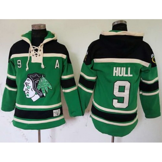 Men Chicago Blackhawks 9 Bobby Hull Green St Patrick Day McNary Lace Hoodie Stitched NHL Jersey Men Chicago Blackhawks 9 Bobby Hull Green St Patrick Day McNary Lace Hoodie Stitched NHL Jersey