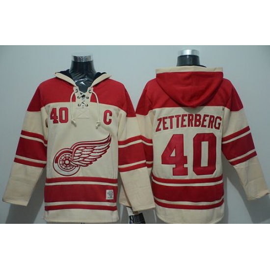 Men Detroit Red Wings 40 Henrik Zetterberg Cream Sawyer Hooded Sweatshirt Stitched NHL Jersey Men Detroit Red Wings 40 Henrik Zetterberg Cream Sawyer Hooded Sweatshirt Stitched NHL Jersey