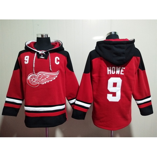 Men Detroit Red Wings #9 Gordie Howe Red Stitched Hoody Men Detroit Red Wings #9 Gordie Howe Red Stitched Hoody