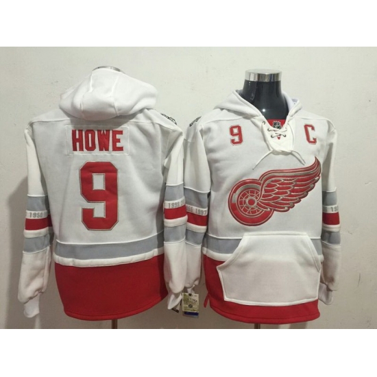 Men Detroit Red Wings 9 Gordie Howe White All Stitched Hooded Sweatshirt Men Detroit Red Wings 9 Gordie Howe White All Stitched Hooded Sweatshirt