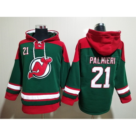 Men New Jersey Devils 21 Kyle Palmieri Green Stitched Hoody Men New Jersey Devils 21 Kyle Palmieri Green Stitched Hoody