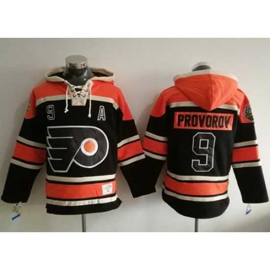 Men Philadelphia Flyers 9 Ivan Provorov Black Sawyer Hooded Sweatshirt Stitched NHL Jersey Men Philadelphia Flyers 9 Ivan Provorov Black Sawyer Hooded Sweatshirt Stitched NHL Jersey
