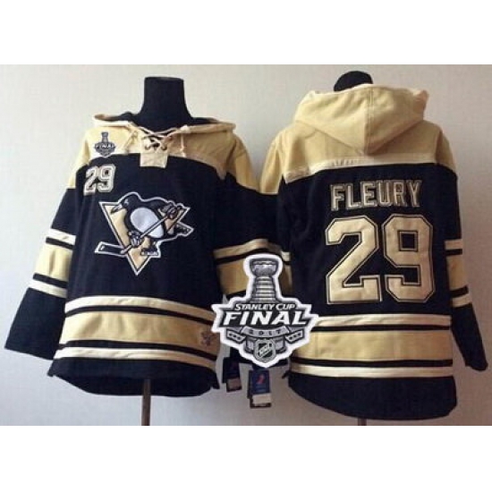 Men Pittsburgh Penguins 29 Andre Fleury Black Sawyer Hooded Sweatshirt 2017 Stanley Cup Final Patch Stitched NHL Jersey Men Pittsburgh Penguins 29 Andre Fleury Black Sawyer Hooded Sweatshirt 2017 Stanley Cup Final Patch Stitched NHL Jersey