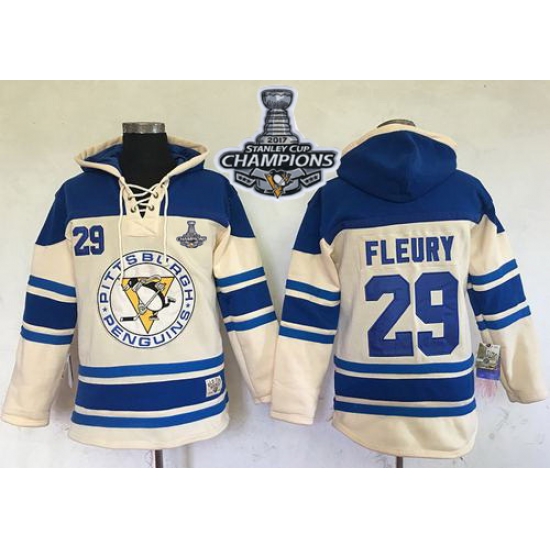 Men Pittsburgh Penguins 29 Andre Fleury Cream Sawyer Hooded Sweatshirt 2017 Stanley Cup Finals Champions Stitched NHL Jersey Men Pittsburgh Penguins 29 Andre Fleury Cream Sawyer Hooded Sweatshirt 2017 Stanley Cup Finals Champions Stitched NHL Jersey
