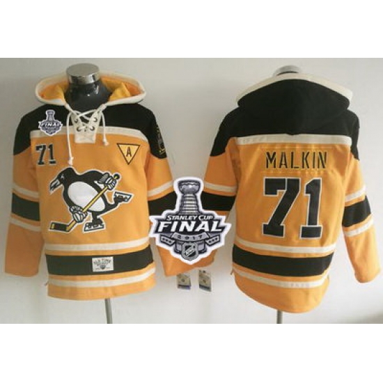 Men Pittsburgh Penguins 71 Evgeni Malkin Gold Sawyer Hooded Sweatshirt 2017 Stanley Cup Final Patch Stitched NHL Jersey Men Pittsburgh Penguins 71 Evgeni Malkin Gold Sawyer Hooded Sweatshirt 2017 Stanley Cup Final Patch Stitched NHL Jersey
