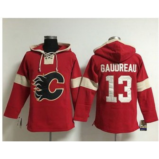 Men Calgary Flames 13 Johnny Gaudreau Red Pullover NHL Hoodie Men Calgary Flames 13 Johnny Gaudreau Red Pullover NHL Hoodie