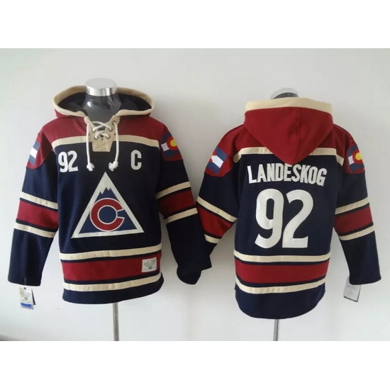 Men Colorado Avalanche 92 Gabriel Landeskog Navy Stitched Hoody