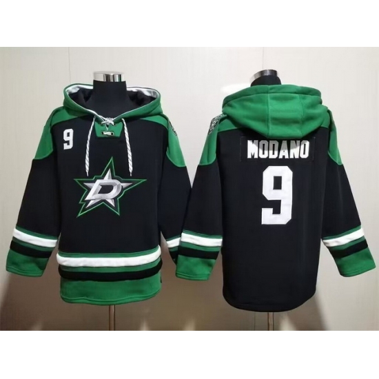 Men Dallas Stars 9 Mike Modano Black Green Lace Up Pullover Hoodie Men Dallas Stars 9 Mike Modano Black Green Lace Up Pullover Hoodie