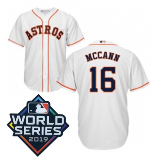 Mens Majestic Houston Astros 16 Brian McCann Replica White Home Cool Base Sitched 2019 World Series Patch Jersey Mens Majestic Houston Astros 16 Brian McCann Replica White Home Cool Base Sitched 2019 World Series Patch Jersey