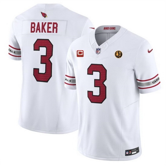 Men Arizona Cardinals 3 Budda Baker White 2023 F U S E With 4 Star C Patch And With John Madden Patch Vapor Limited Stitched Football Jersey Men Arizona Cardinals 3 Budda Baker White 2023 F U S E With 4 Star C Patch And With John Madden Patch Vapor Limited Stitched Football Jersey