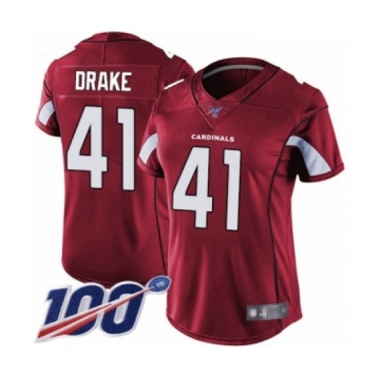 Women's Arizona Cardinals #41 Kenyan Drake Red Team Color Vapor Untouchable Limited Player 100th Season Football Jersey Women's Arizona Cardinals #41 Kenyan Drake Red Team Color Vapor Untouchable Limited Player 100th Season Football Jersey