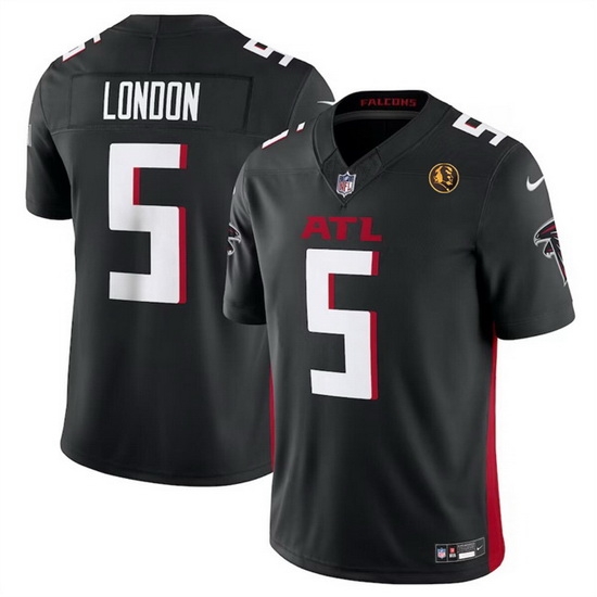 Men Atlanta Falcons 5 Drake London Black 2023 F U S E With John Madden Patch Vapor Limited Stitched Football Jersey Men Atlanta Falcons 5 Drake London Black 2023 F U S E With John Madden Patch Vapor Limited Stitched Football Jersey