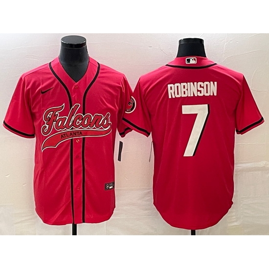 Men Atlanta Falcons 7 Bijan Robinson Red With Patch Cool Base Stitched Baseball Jersey Men Atlanta Falcons 7 Bijan Robinson Red With Patch Cool Base Stitched Baseball Jersey