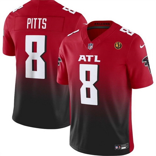 Men Atlanta Falcons 8 Kyle Pitts Red Black 2023 F U S E With John Madden Patch Vapor Limited Stitched Football Jersey Men Atlanta Falcons 8 Kyle Pitts Red Black 2023 F U S E With John Madden Patch Vapor Limited Stitched Football Jersey