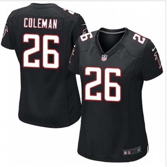 Women Nike Falcons #26 Tevin Coleman Black Alternate Stitched NFL Elite Jersey Women Nike Falcons #26 Tevin Coleman Black Alternate Stitched NFL Elite Jersey