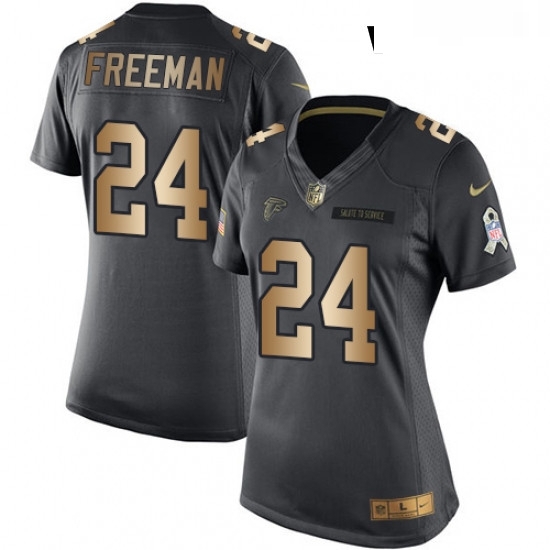 Womens Nike Atlanta Falcons 24 Devonta Freeman Limited BlackGold Salute to Service NFL Jersey Womens Nike Atlanta Falcons 24 Devonta Freeman Limited BlackGold Salute to Service NFL Jersey
