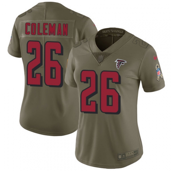 Womens Nike Falcons #26 Tevin Coleman Olive Stitched NFL Limited 2017 Salute to Service Jersey Womens Nike Falcons #26 Tevin Coleman Olive Stitched NFL Limited 2017 Salute to Service Jersey