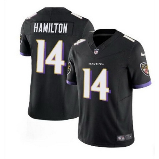 Men Baltimore Ravens 14 Kyle Hamilton Black 2023 F U S E Vapor Limited Stitched Jersey Men Baltimore Ravens 14 Kyle Hamilton Black 2023 F U S E Vapor Limited Stitched Jersey