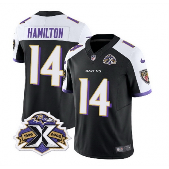 Men Baltimore Ravens 14 Kyle Hamilton Black White 2023 F U S E With Patch Throwback Vapor Limited Jersey Men Baltimore Ravens 14 Kyle Hamilton Black White 2023 F U S E With Patch Throwback Vapor Limited Jersey