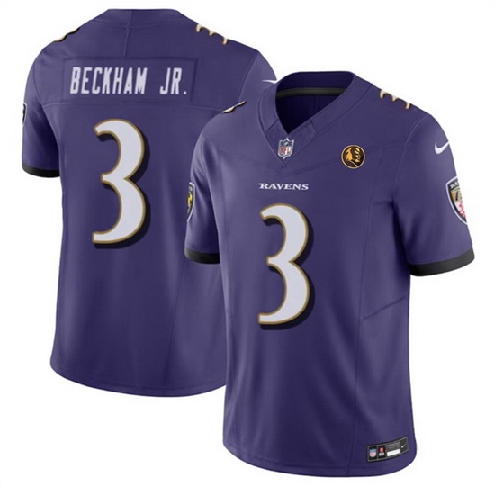 Men Baltimore Ravens 3 Odell Beckham Jr Purple 2023 F U S E With John Madden Patch Vapor Limited Football Jersey Men Baltimore Ravens 3 Odell Beckham Jr Purple 2023 F U S E With John Madden Patch Vapor Limited Football Jersey