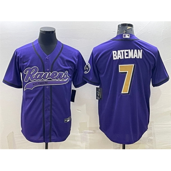Men Baltimore Ravens 7 Rashod Bateman Purple Gold With Patch Cool Base Stitched Baseball Jersey Men Baltimore Ravens 7 Rashod Bateman Purple Gold With Patch Cool Base Stitched Baseball Jersey