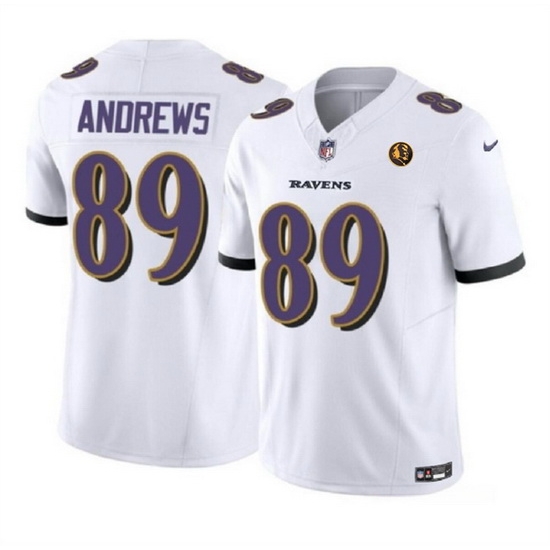 Men Baltimore Ravens 89 Mark Andrews White 2023 F U S E With John Madden Patch Vapor Limited Stitched Football Jersey Men Baltimore Ravens 89 Mark Andrews White 2023 F U S E With John Madden Patch Vapor Limited Stitched Football Jersey