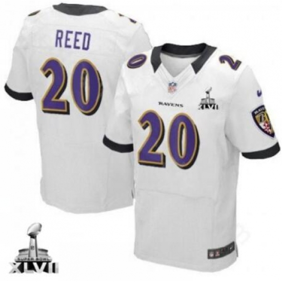 Men Ravens #20 Reed White Elite Jersey Men Ravens #20 Reed White Elite Jersey