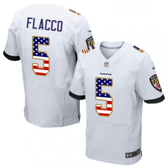 Mens Nike Baltimore Ravens 5 Joe Flacco Elite White Road USA Flag Fashion NFL Jersey Mens Nike Baltimore Ravens 5 Joe Flacco Elite White Road USA Flag Fashion NFL Jersey