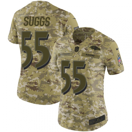 Nike Ravens #55 Terrell Suggs Camo Women Stitched NFL Limited 2018 Salute to Service Jersey Nike Ravens #55 Terrell Suggs Camo Women Stitched NFL Limited 2018 Salute to Service Jersey