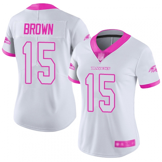 Ravens 15 Marquise Brown White Pink Women Stitched Football Limited Rush Fashion Jersey Ravens 15 Marquise Brown White Pink Women Stitched Football Limited Rush Fashion Jersey
