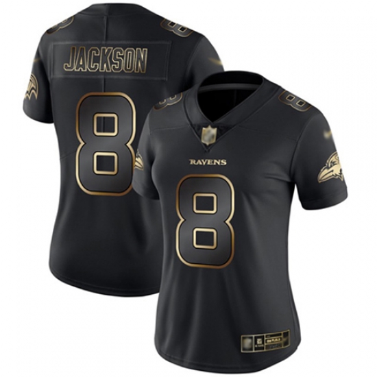 Women Ravens 8 Lamar Jackson Black Gold Stitched Football Vapor Untouchable Limited Jersey Women Ravens 8 Lamar Jackson Black Gold Stitched Football Vapor Untouchable Limited Jersey