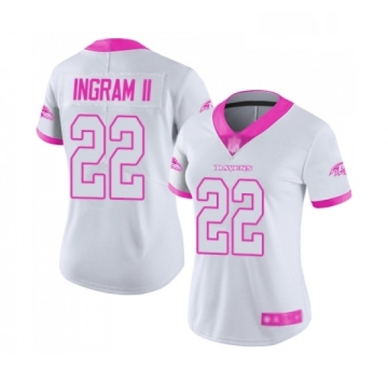 Womens Baltimore Ravens 22 Mark Ingram II Limited White Pink Rush Fashion Football Jersey Womens Baltimore Ravens 22 Mark Ingram II Limited White Pink Rush Fashion Football Jersey