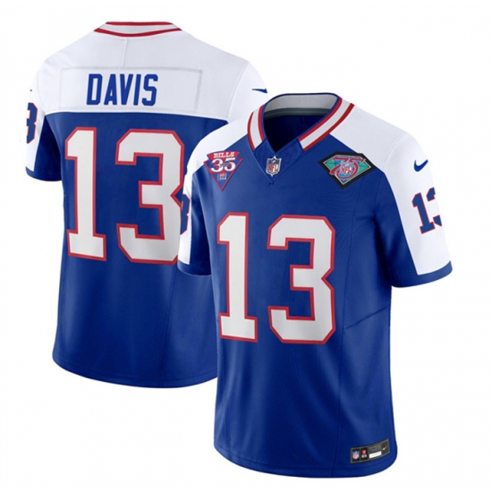 Men Buffalo Bills 13 Gabe Davis Blue White 35th And 75th Patch 2023 F U S E Throwback Vapor Untouchable Limited Stitched Jersey Men Buffalo Bills 13 Gabe Davis Blue White 35th And 75th Patch 2023 F U S E Throwback Vapor Untouchable Limited Stitched Jersey
