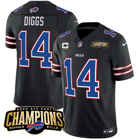 Men Buffalo Bills 14 Stefon Diggs Black 2023 F U S E AFC East Champions With 3 Star C Ptach Stitched Football Jersey Men Buffalo Bills 14 Stefon Diggs Black 2023 F U S E AFC East Champions With 3 Star C Ptach Stitched Football Jersey