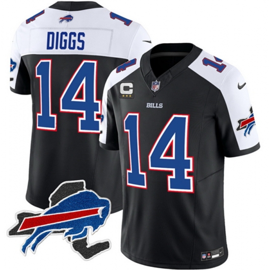 Men Buffalo Bills 14 Stefon Diggs Black White 2023 F U S E New York Patch And 3 Star C Patch Vapor Untouchable Limited Stitched Football JerseyS Men Buffalo Bills 14 Stefon Diggs Black White 2023 F U S E New York Patch And 3 Star C Patch Vapor Untouchable Limited Stitched Football JerseyS